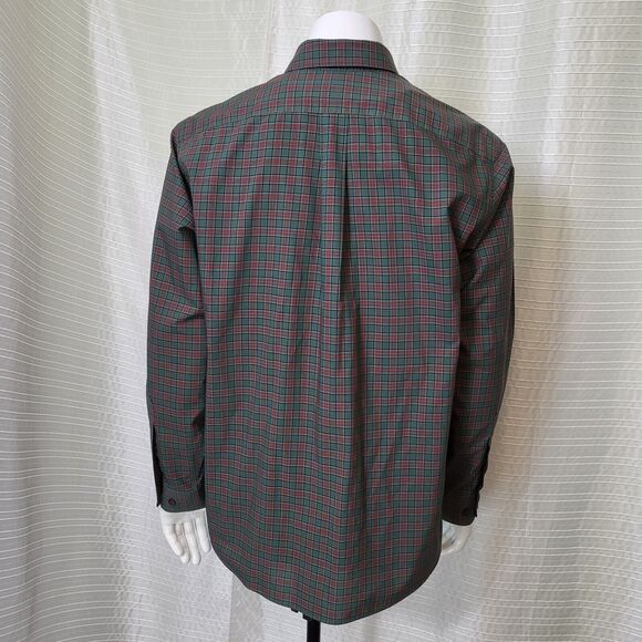 L.L. BEAN Wrinkle Resistant Shirt Lt-Mid Weight Cotton Plaid Green Red Men's M - Picture 11 of 13